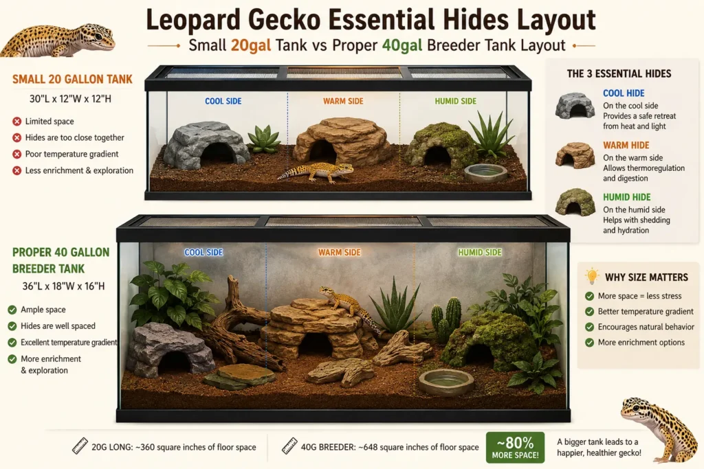 proper leopard gecko enclosure size comparison for US keepers 2026