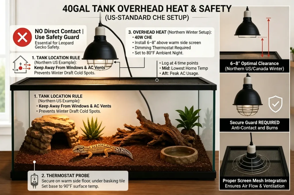 leopard gecko 40gal heat setup CHE installation