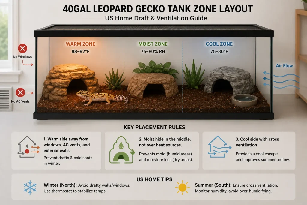 leopard gecko 40gal heat setup tank layout