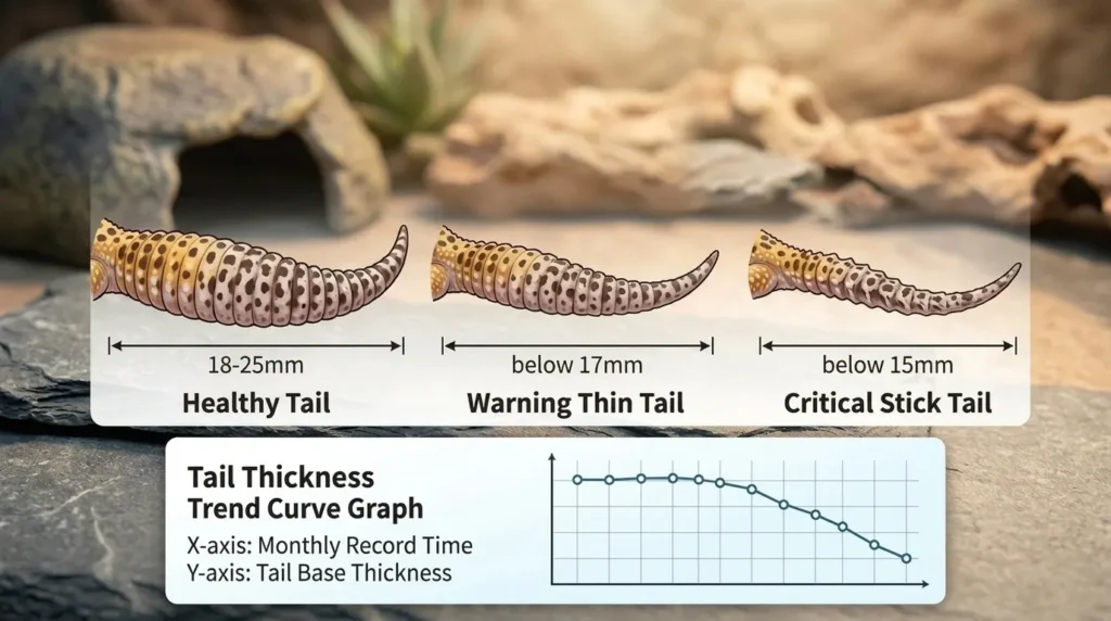 leopard gecko tail thinning healthy vs skinny tail comparison