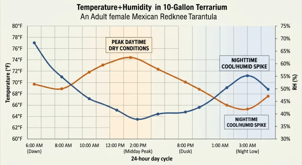 Mexican Redknee Tarantula humidity temperature 24 hour tank chart