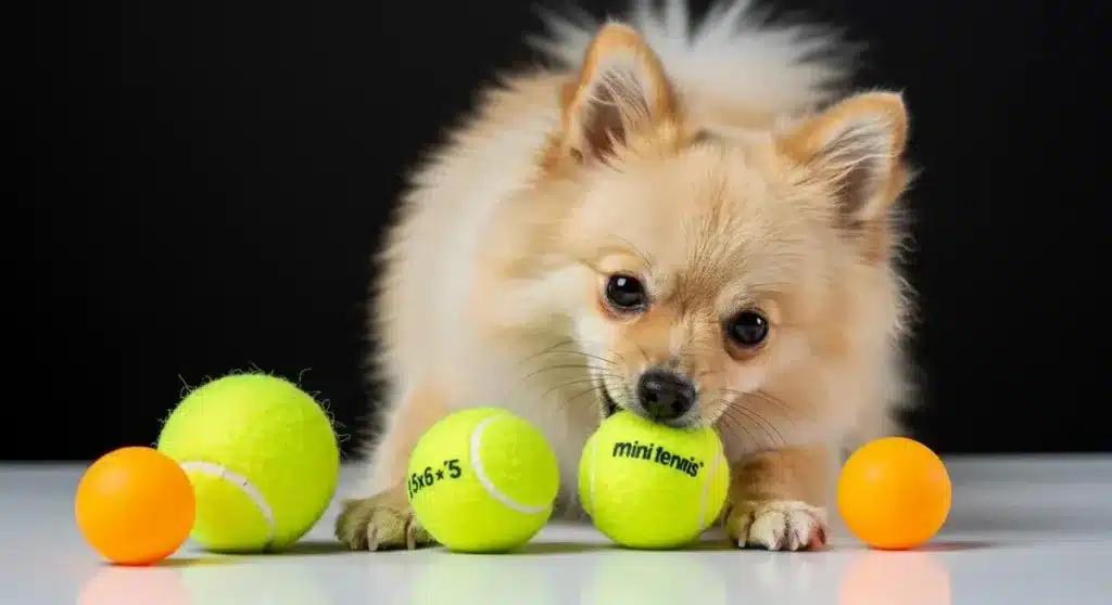 Pomeranian playing with a toy