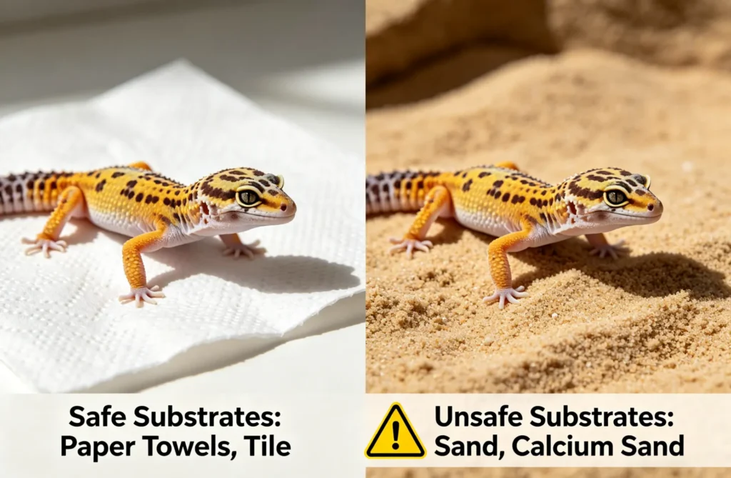 Leopard gecko safe vs unsafe substrate for not eating issue