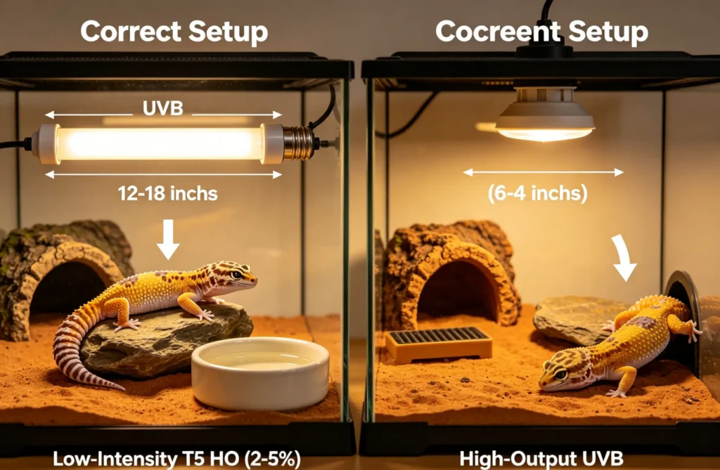 Correct UVB bulb placement to fix leopard gecko not eating
