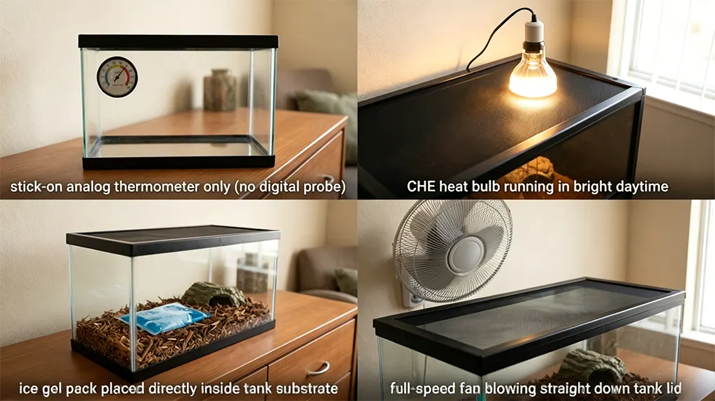 Common cooling mistakes for overheated leopard gecko tank in summer