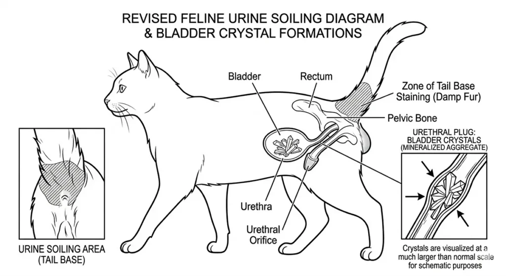 cat wet tail but not diarrhea FLUTD bladder crystal medical diagram