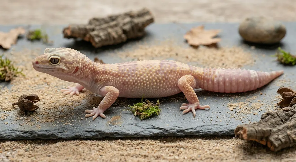 High-quality leopard gecko showing plump tail fat storage and healthy clear eyes