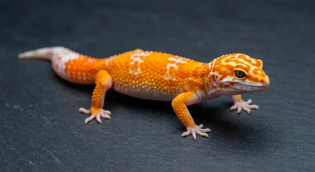 Premium multi-gene leopard gecko with vibrant Tangerine and Mack Snow saturated coloration