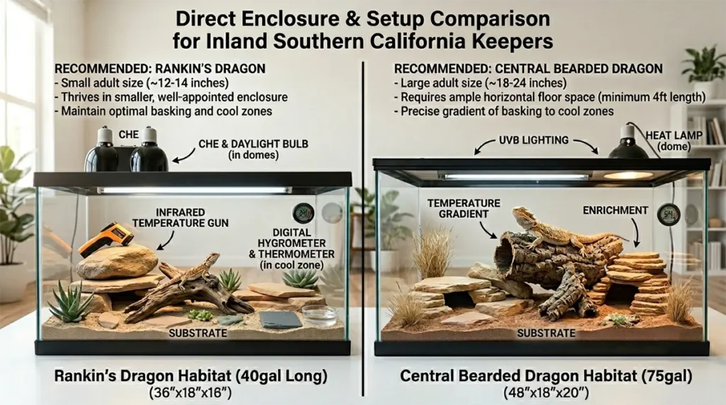 rankins dragon vs central bearded dragon tank size comparison for inland empire reptile owners