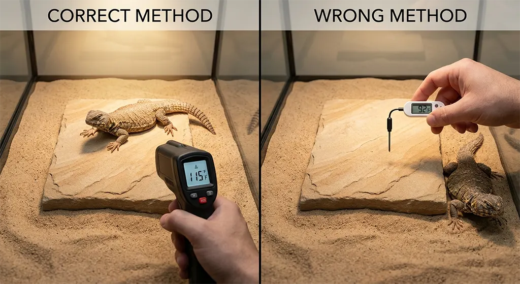uromastyx lizard diet mistakes - correct basking temperature measurement for proper digestion