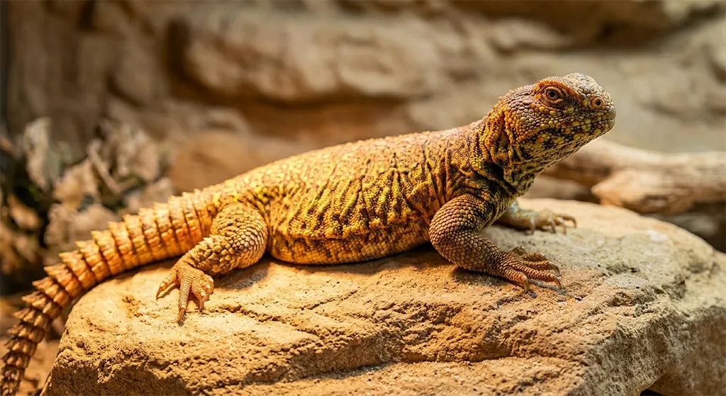 Healthy adult Uromastyx maliensis displaying vibrant colors and proper hydration