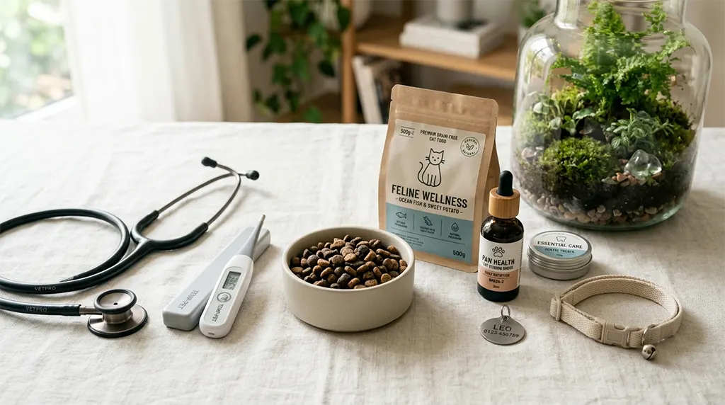 Modern pet care essentials and veterinary cross-reference research setup for North American owners